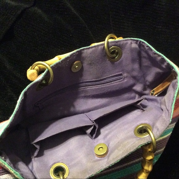 Colorful stripe knit look handled tote purse - Picture 4 of 4